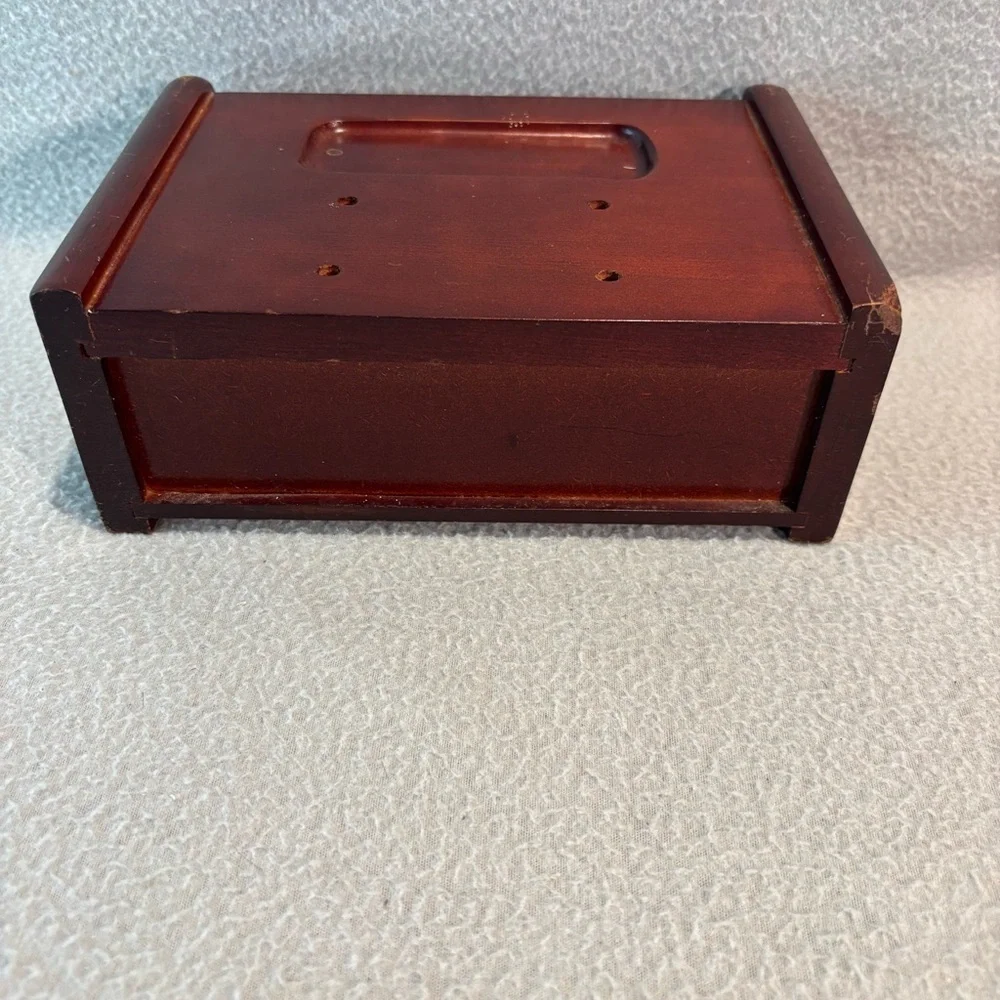 Vtg. Wooden Jewelry Box with Velvet-Lined Single Drawer with Decorative Handle